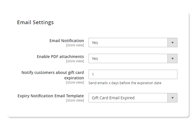 magento 2 gift card plus email setting