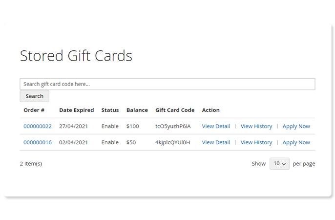 magento 2 gift card plus management