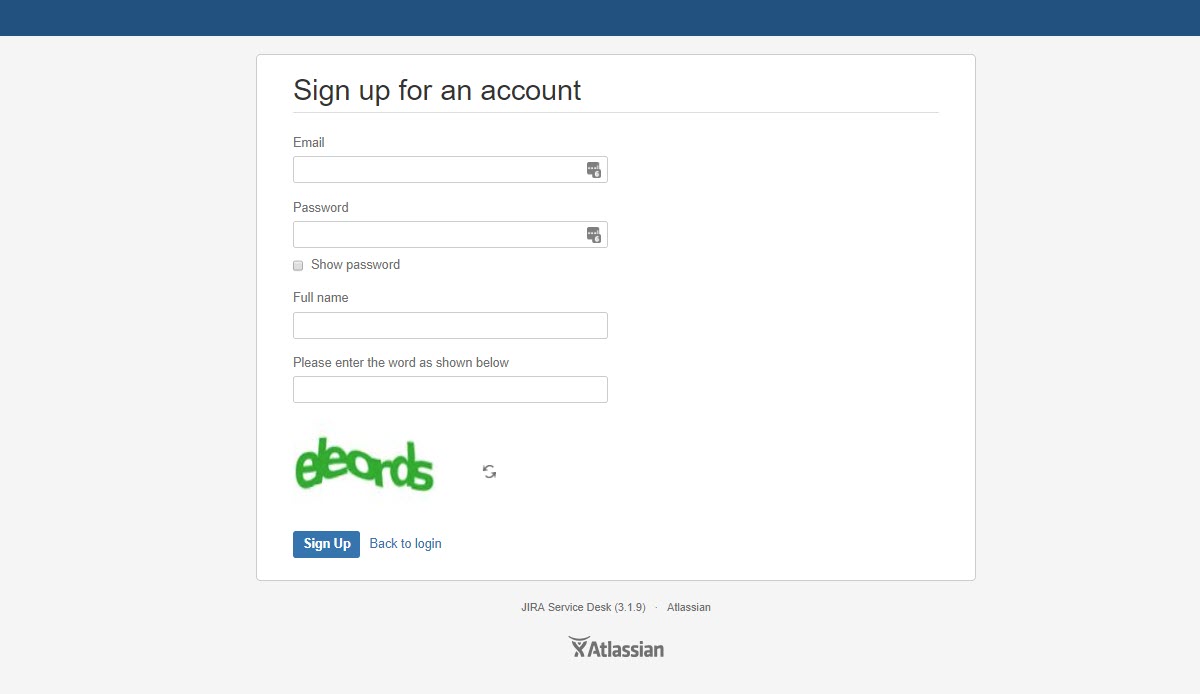 sign up new account in Jira