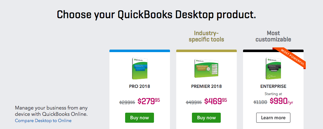 QuickBooks Desktop pricing