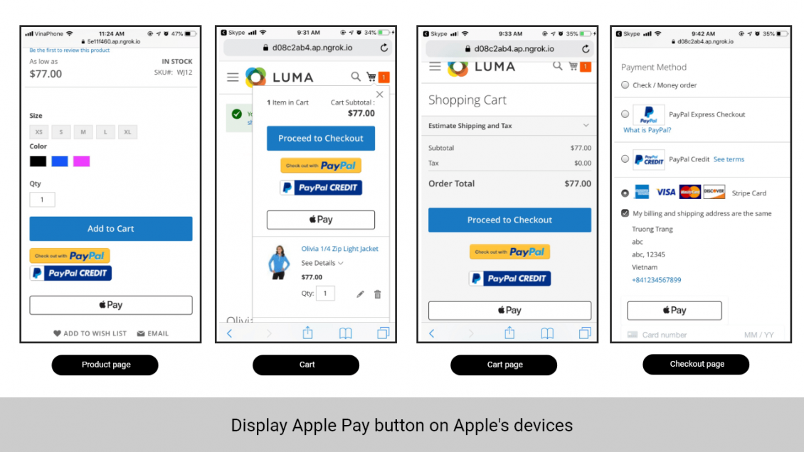 Magento 2 Stripe Payment Extension Display apple pay button
