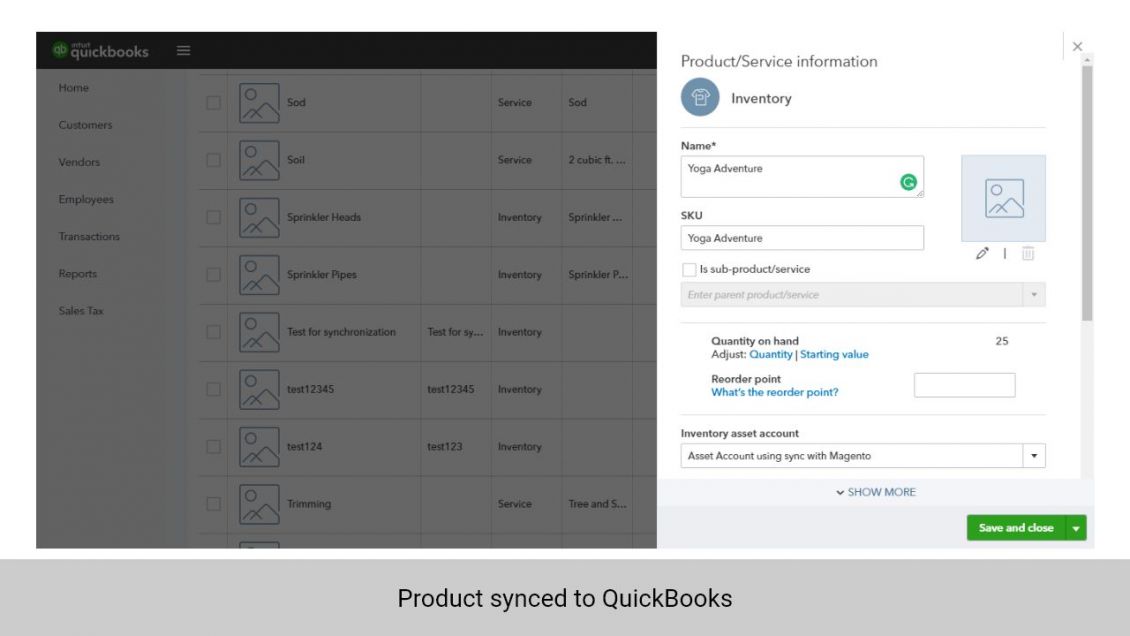 Product from Magento 2 synchronized to QuickBooks