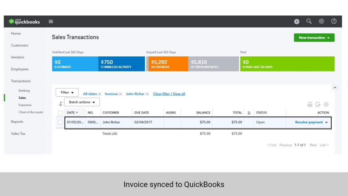 Invoice from Magento 2 synchronized to QuickBooks