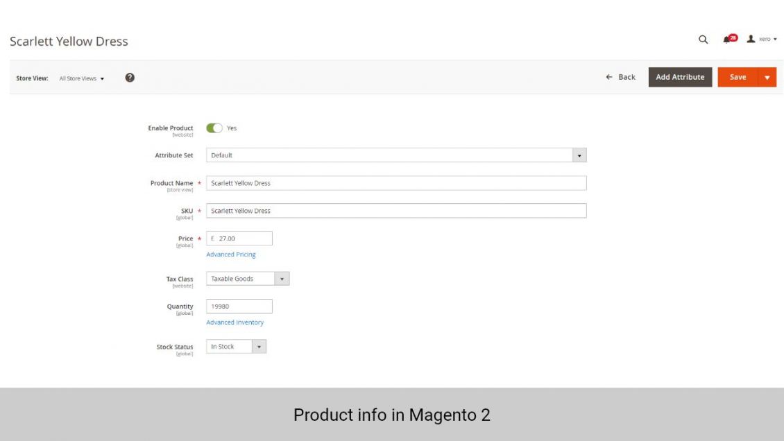 Product info in Magento 2