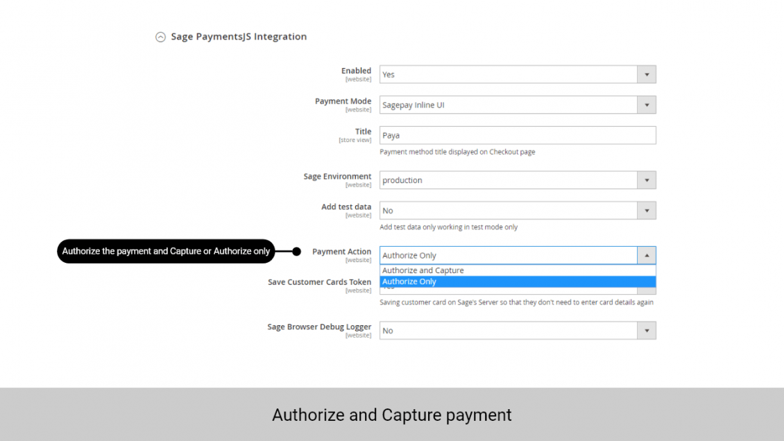 Admin can set up to Authorize the payment only or Authorize and capture