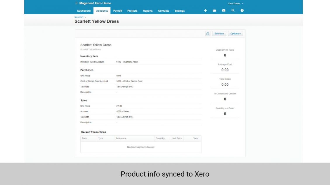 Product info in Magento 2 synced to Inventory in Xero