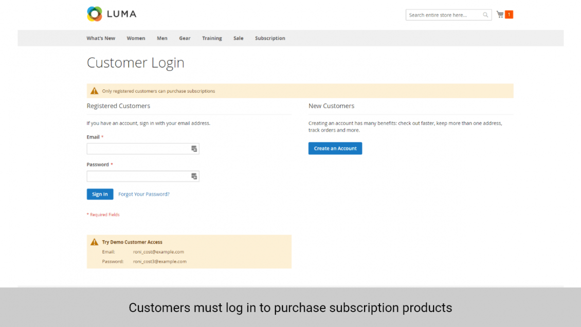 Magento 2 Subscription and Recurring Payments log in account
