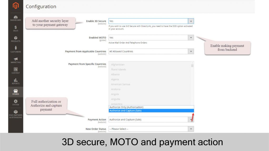 Barclays 3D Secure, MOTO and Payment Action Settings