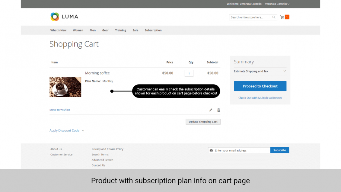 Magento 2 Subscription and Recurring Payments information on cart page
