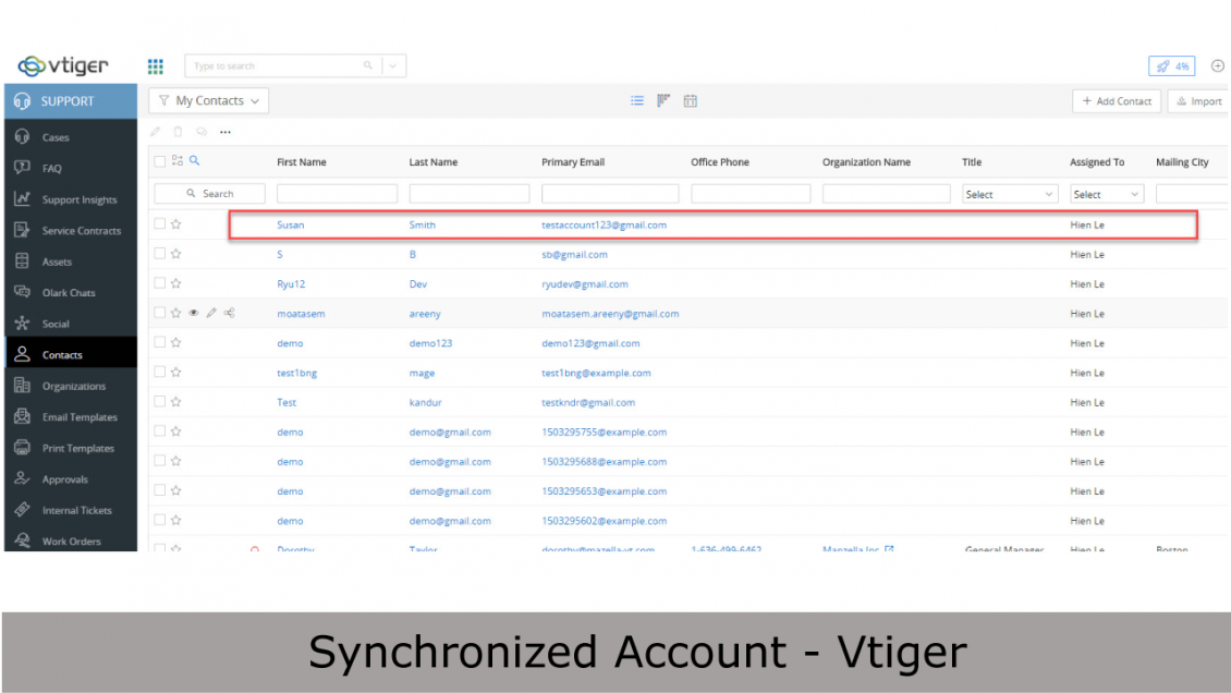 Synchronized accounts on Vtiger