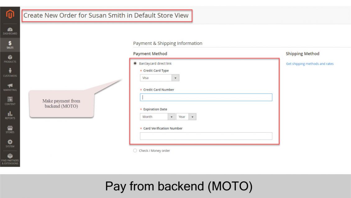 Barclaycard payment made from backend (MOTO)