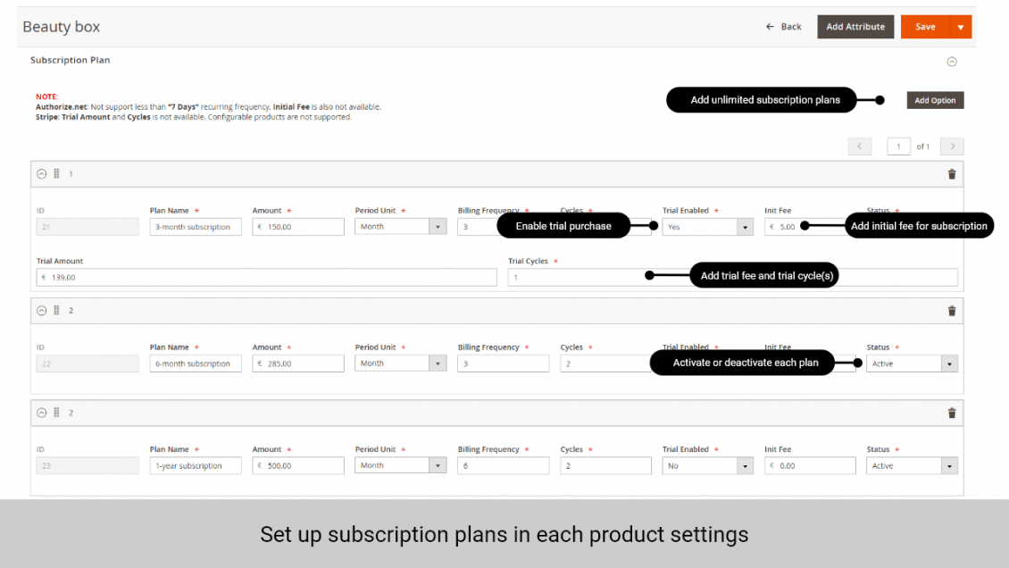 Magento 2 Subscription and Recurring Payments  set up plan