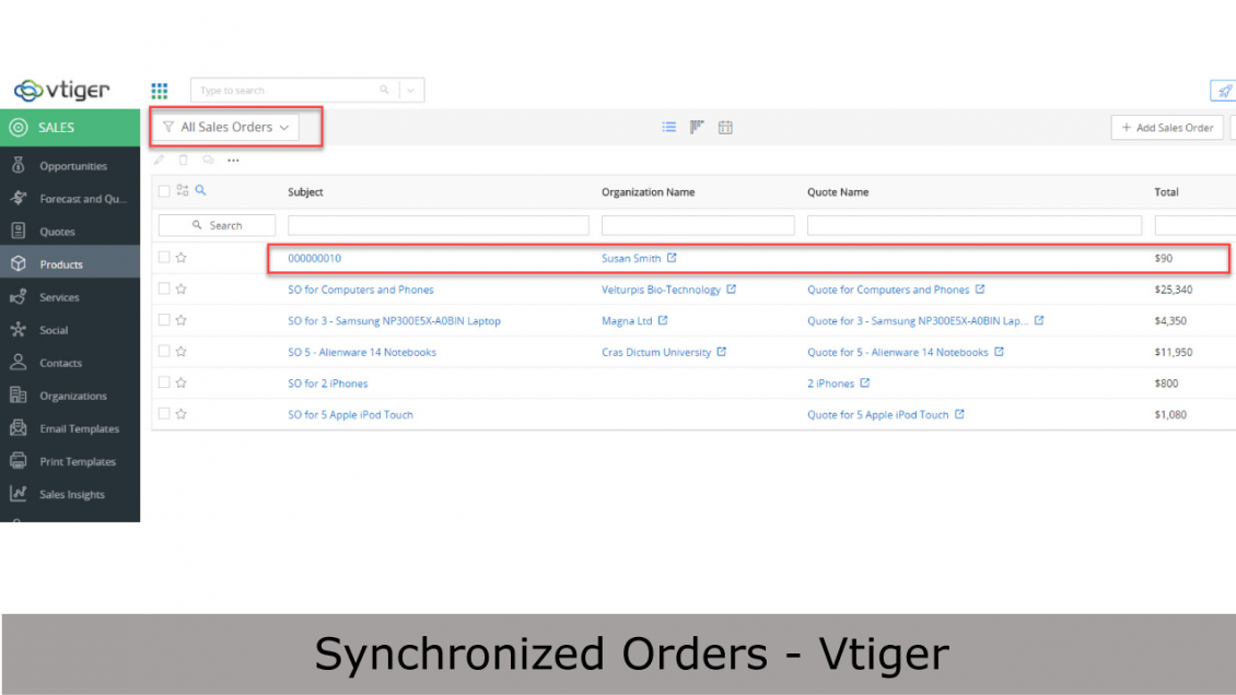 Synchronized Orders in Vtiger