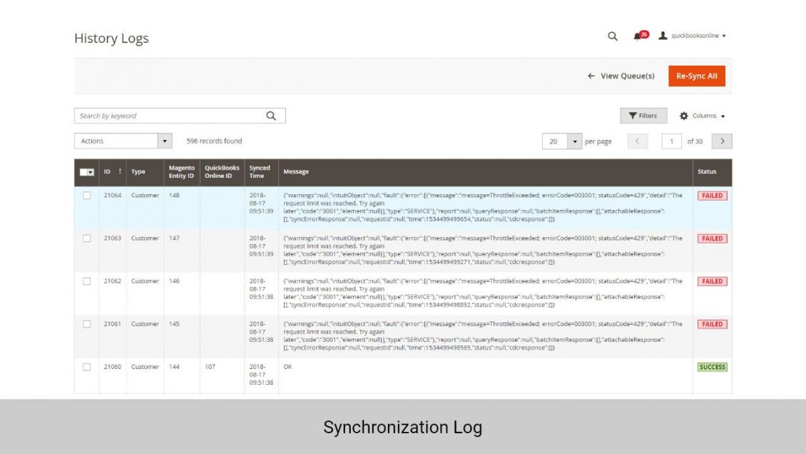 Admin can view synchronization log 