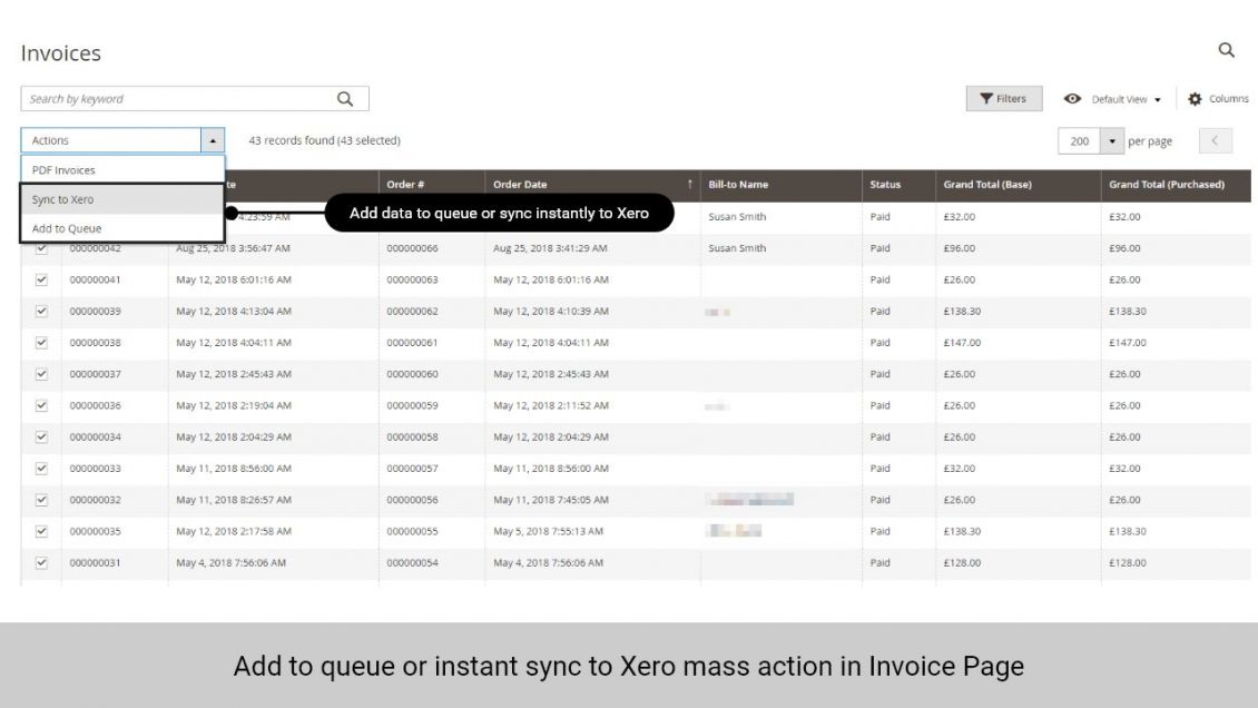 Admin can add data to queue or sync data to Xero instantly in Invoice page