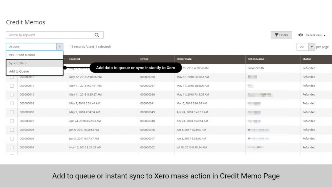 Admin can add data to queue or sync data to Xero instantly in Credit Memo page