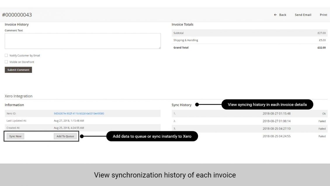 Admin can view sync history of each invoice in the invoice details