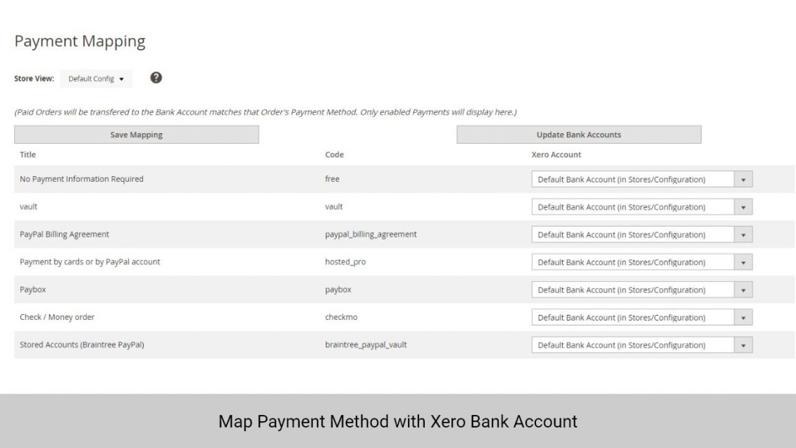Admin can map payment method with Xero Bank Account