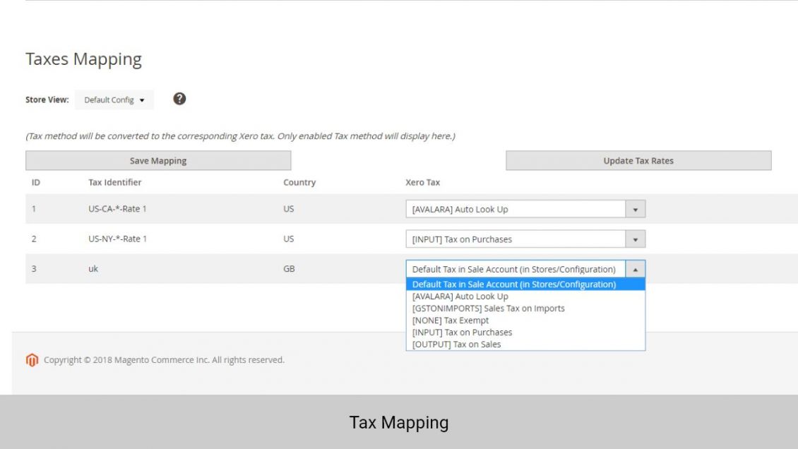 Admin can map taxes between Magento 2 and Xero