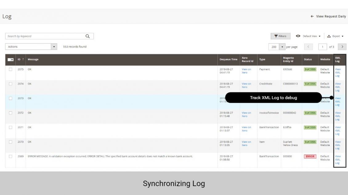 Admin can track the synchronization log
