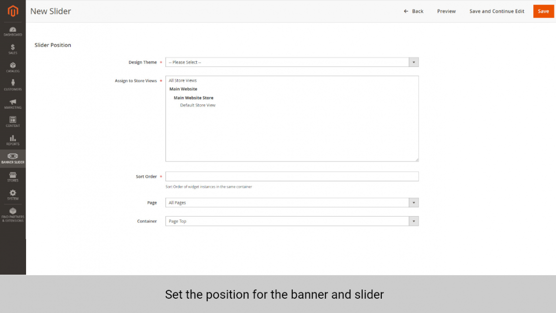 Magento 2 banner extension set position for banner and slider