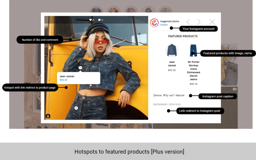 magento 2 instagram feed featured products on hotspots