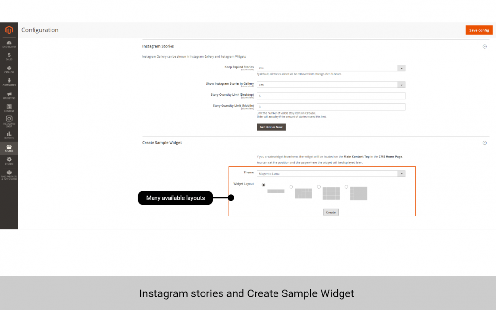 magento 2 instagram feed widget layout