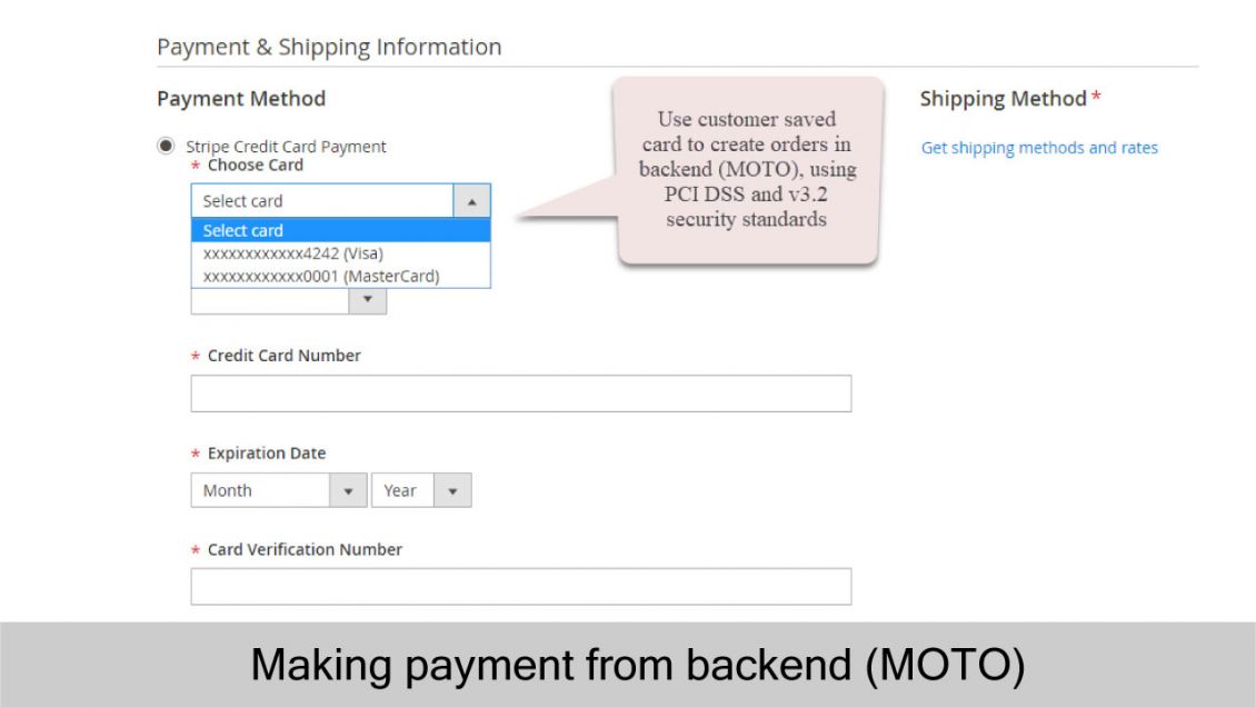 Making payment from Magento backend (MOTO) using Stripe saved cards function