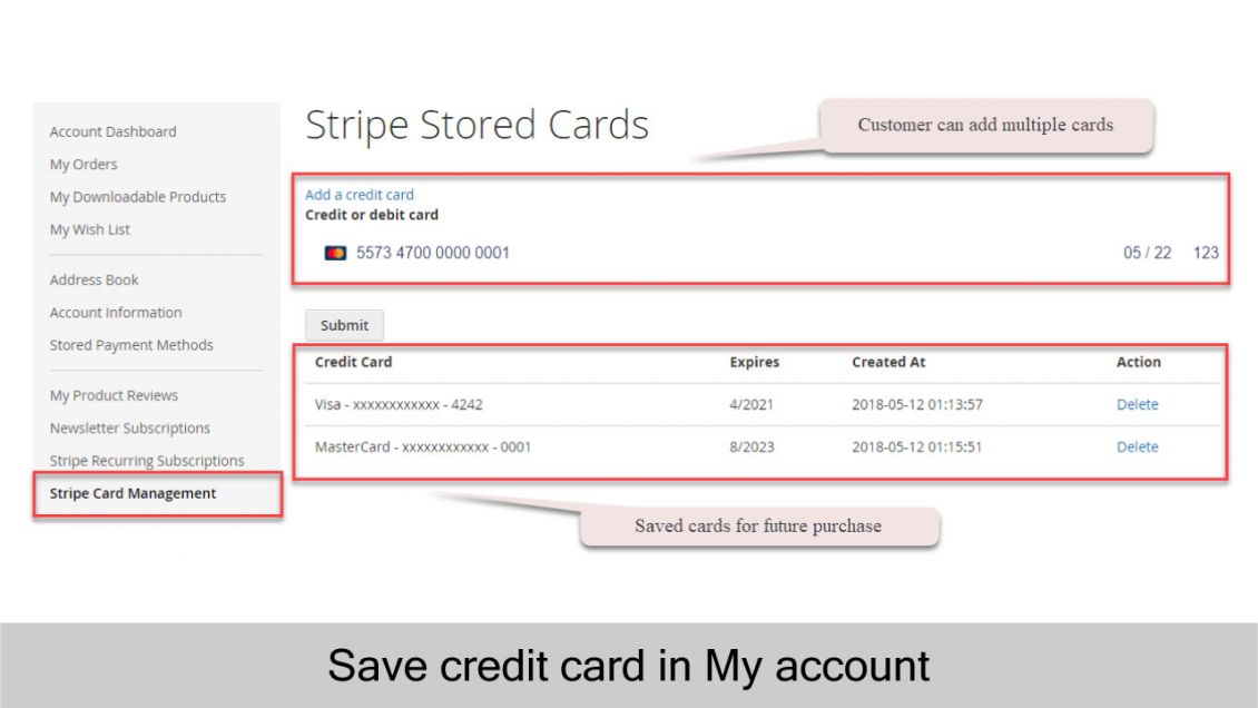 Magento 2 Stripe Payment Extension Add multiple credit cards 