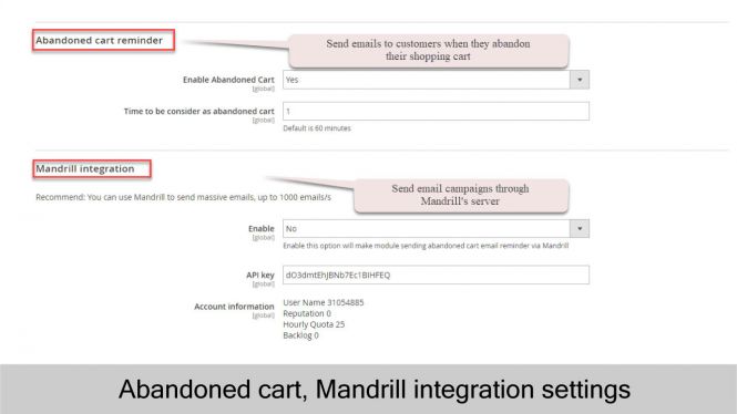 Abandoned cart follow up email, Mandrill (Mailchimp) Integration Settings
