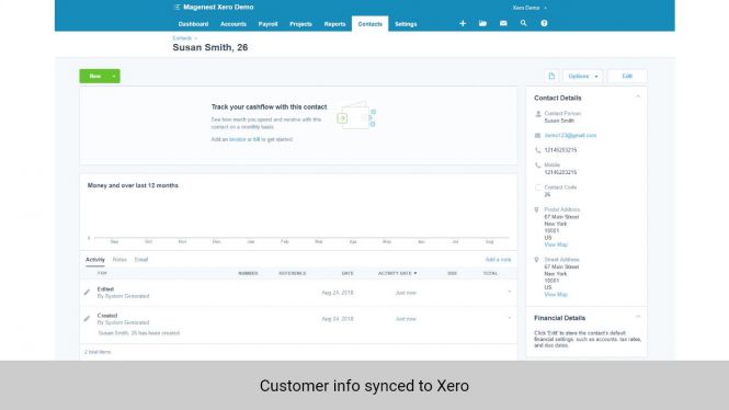 Customer info in Magento 2 synced to Contacts in Xero
