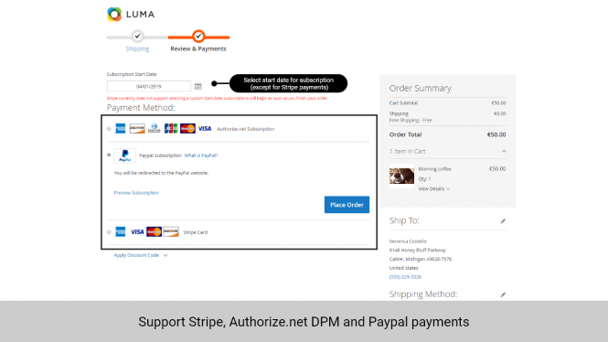 Magento 2 Subscription and Recurring Payments Support multiple payment options