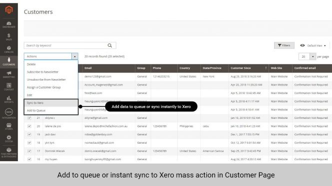 Admin can add data to queue or sync data to Xero instantly in Customer page