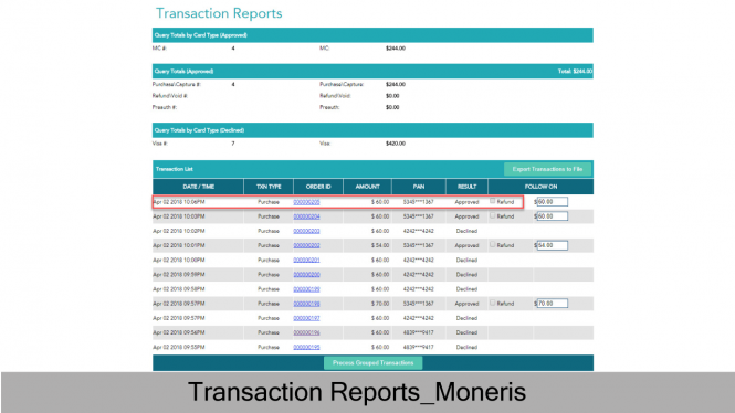 Transaction Reports on Moneris