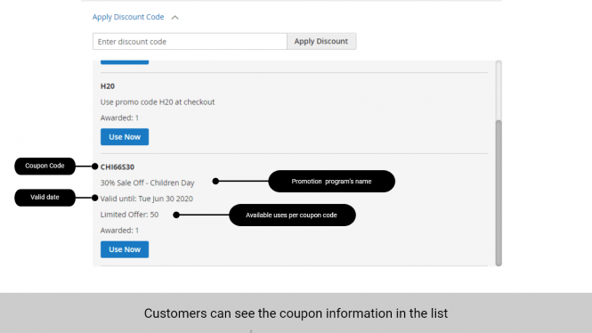 Magento 2 Coupon Code Listing - Multiple Discount Codes