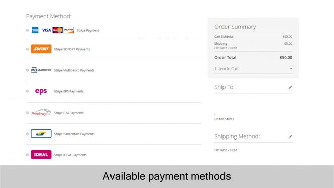 Magento 2 Stripe Payment Extension support mutiple payment methods