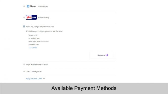 Magento 2 Stripe Payment Extension Support Alipay, GiroPay, Apple Pay, Google Pay, Microsoft Pay, and Stripe Iframe Checkout