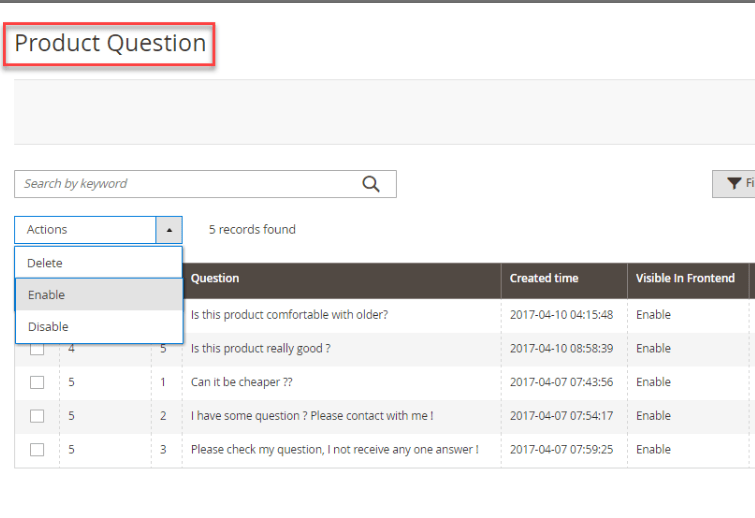 magento 2 show or hide question