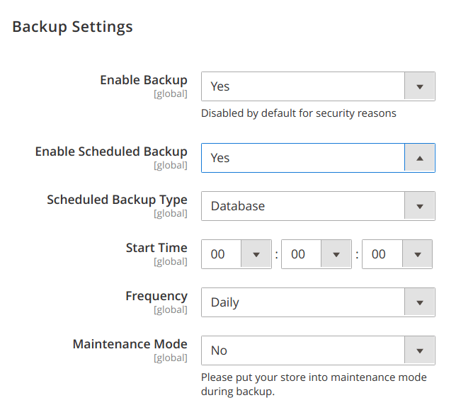 back up settings magento 2 backend