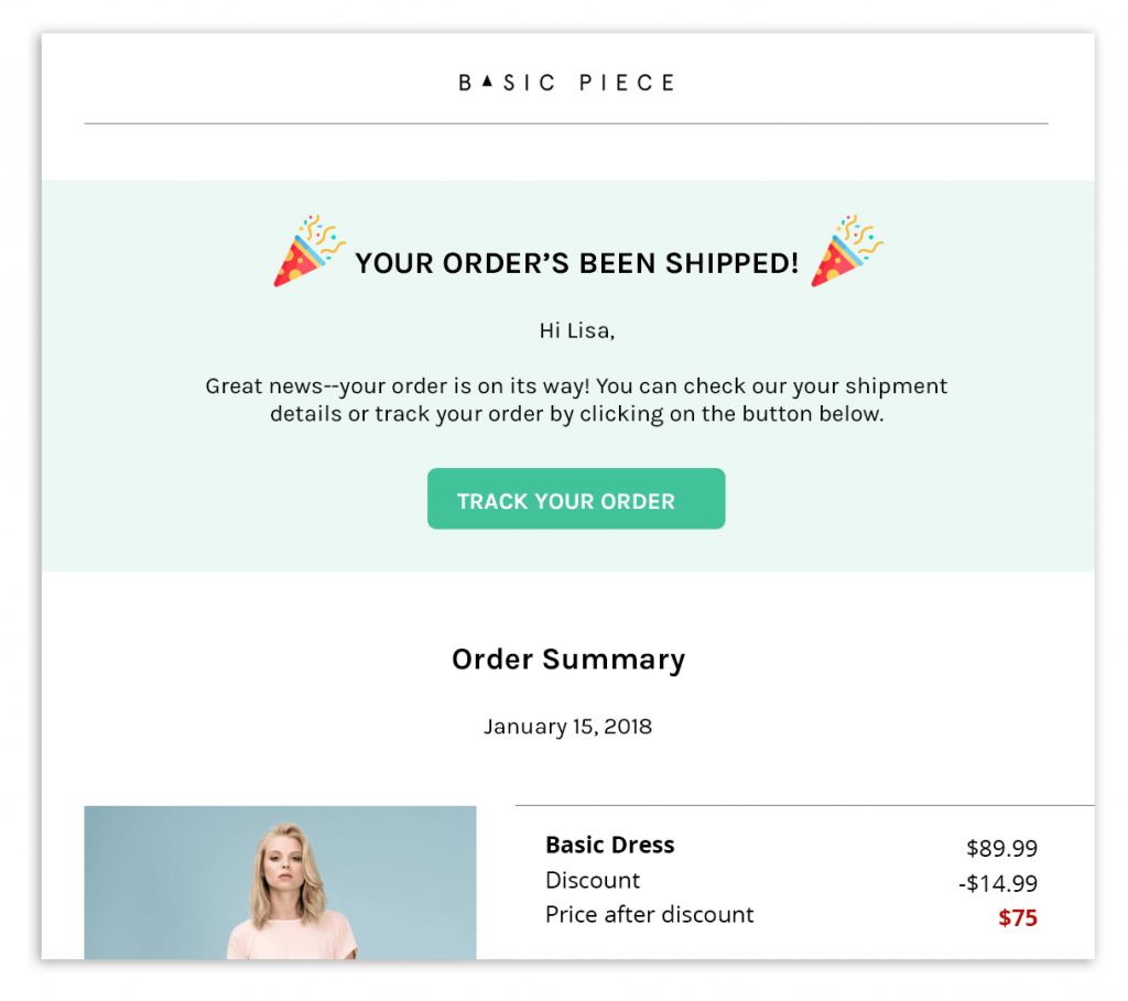 order confirmation email samples