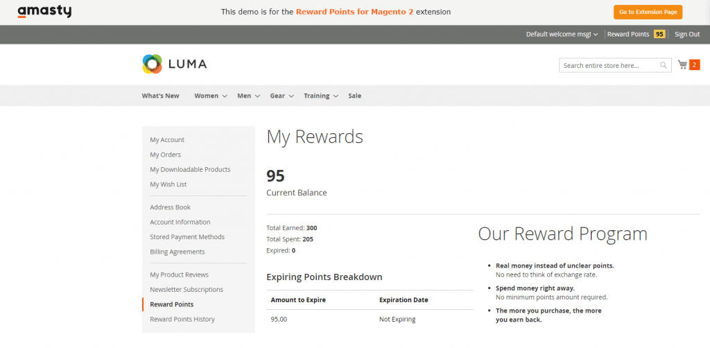 Magento 2 reward points: amasty