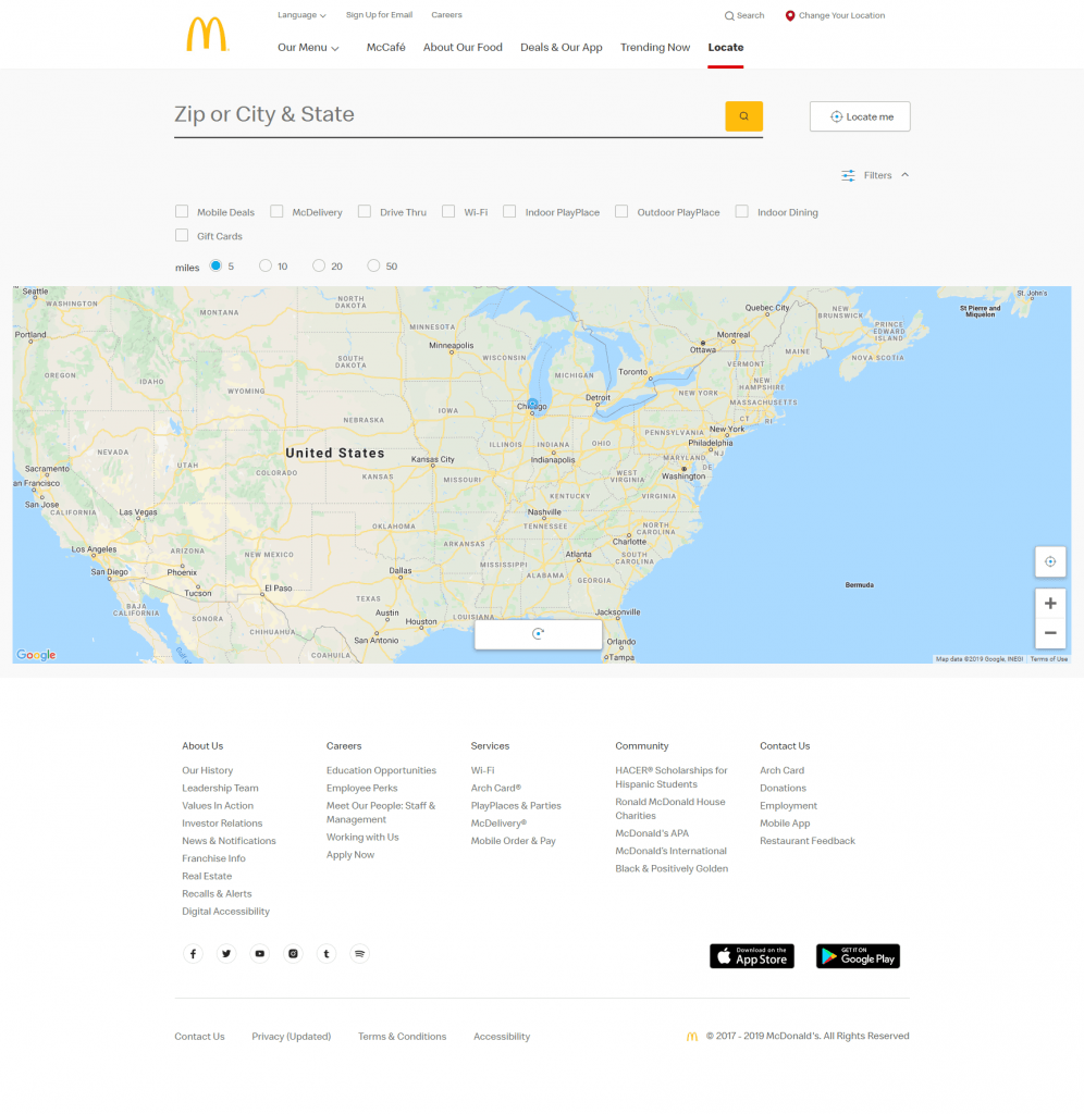 Store locator examples: McDonald's desktop page