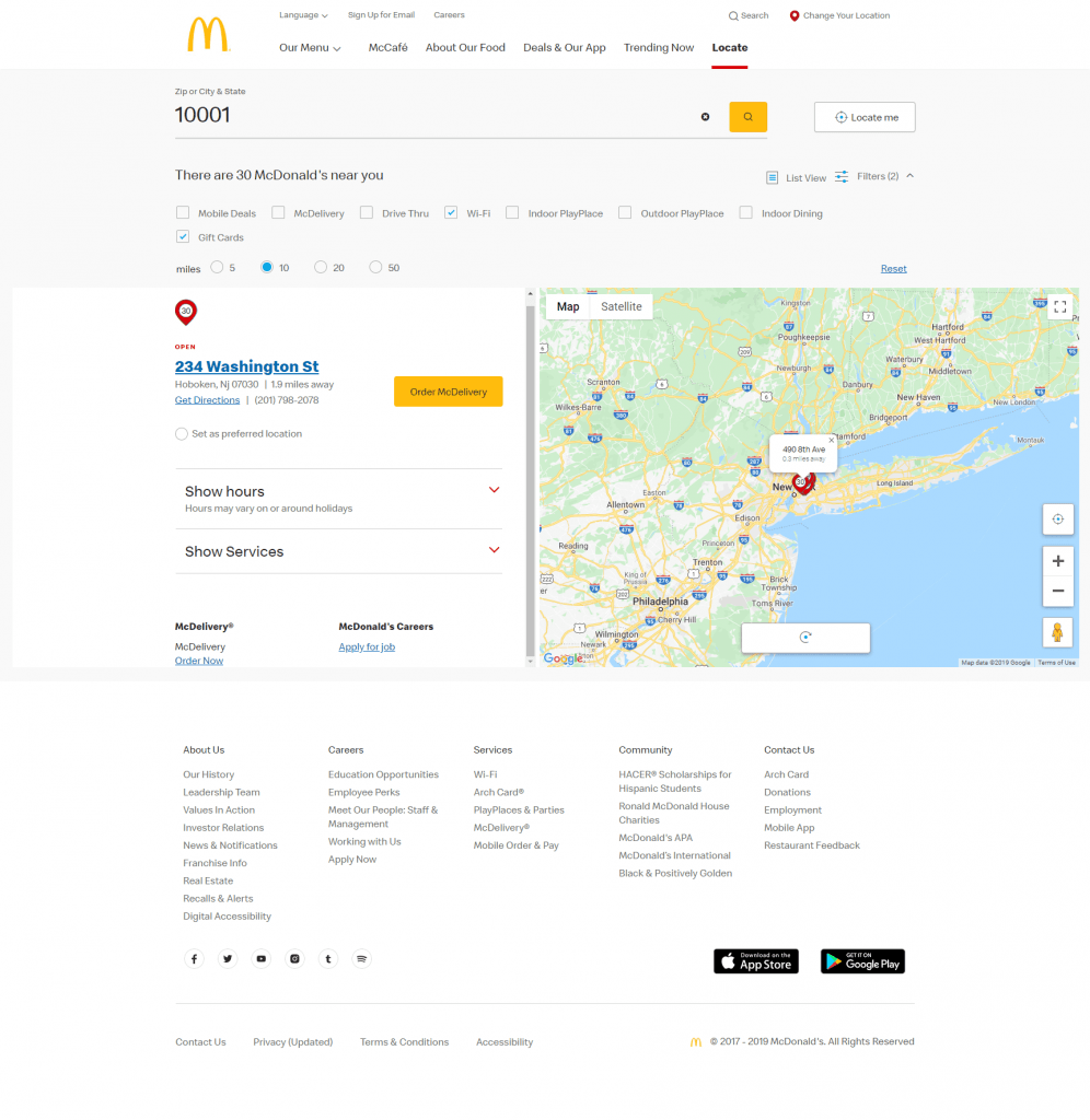 Store locator examples: McDonald's store detail