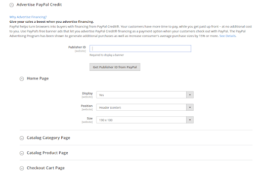 configure Paypal payment method in Magento 2: Advertise PayPal Credit