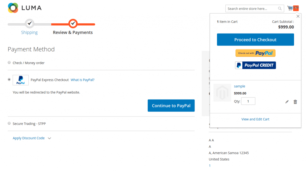 configure Paypal payment method in Magento 2: Product Detail, Mini Cart and Check Out page