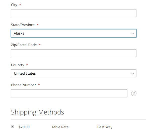 Table Rate Shipping Method in Magento 2: Change the shipping state