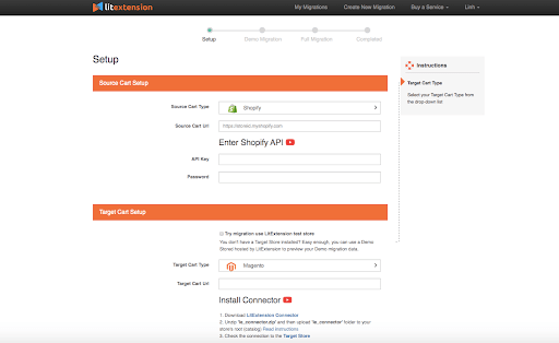 Shopify to Magento 2: Set source and target cart