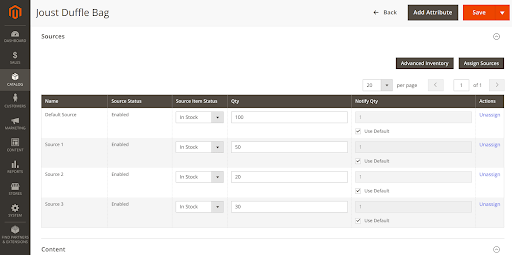 magento 2 multiple inventories: add sources