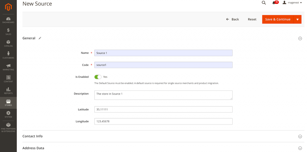 magento 2 multiple inventories: add new source