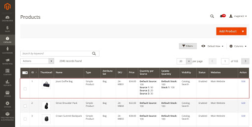 magento 2 multiple inventories: salable quantity